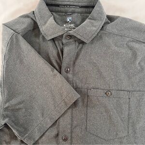 Kuhl Men's Gray Optimizr Short Sleeve Work Shirt Taper Fit size Medium UPF40